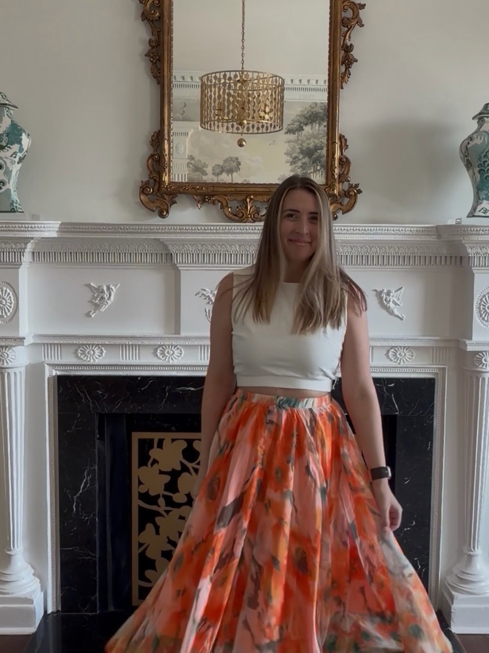 Chicwish Orange Floral Maxi Skirt with Flowing Silhouette